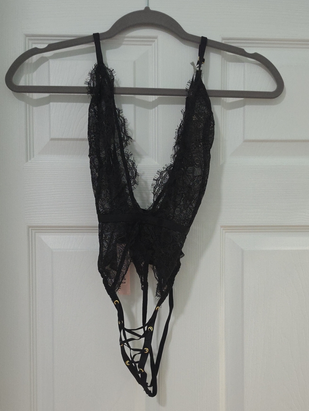 Victoria's Secret Black Lace Plunge Teddy with Lace-Up Back